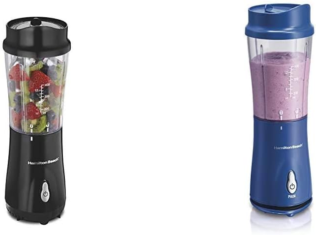 Hamilton Beach Personal Blender for Shakes and Smoothies with 14oz Travel Cup and Lid Black (51101A &amp Hamilton Beach Personal Smoothie Blender With 14 Oz Travel Cup And Lid Blue 51132