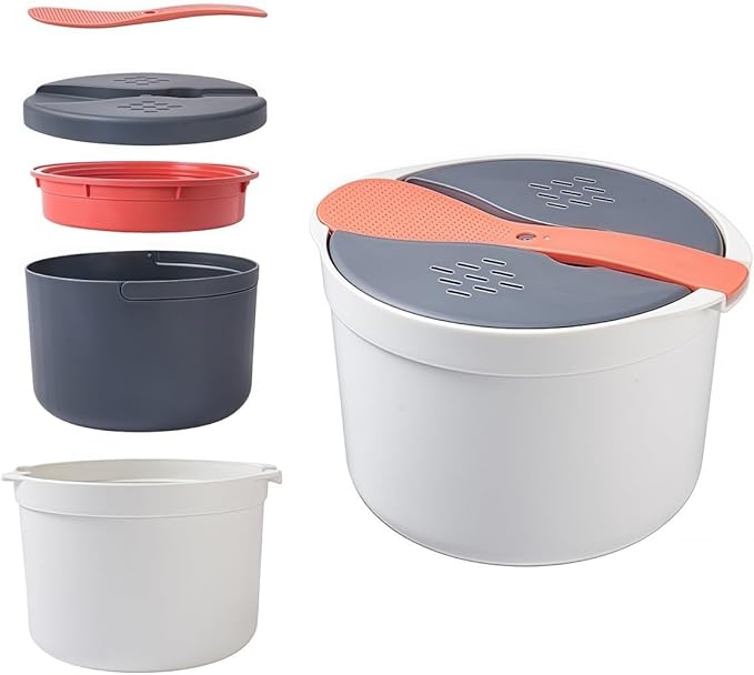 Microwave Rice Cooker - Versatile Steamer Rice Pasta Vegetables &amp Soups | Compact &amp Easy to Clean Kitchen Tool