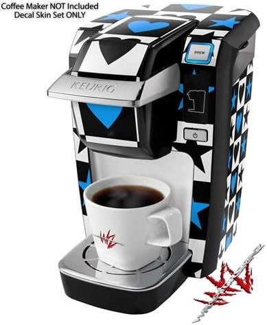 Decal Style Vinyl Skin compatible with Keurig K10 / K15 Mini Plus Coffee Makers Hearts And Stars Blue (COFFEE MAKER NOT INCLUDED)