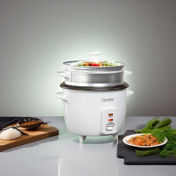 Tayama RC-8 Rice Cooker with 8 Cup Steam Tray White