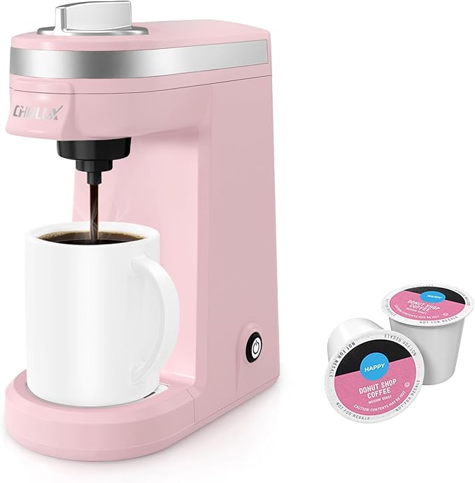 CHULUX Mini Coffee Maker for K Capsule Single Serve Coffee Maker for One Cup Americano Lightweight Pod Coffee Machine Dusty Rose