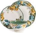 Rose Shadow 12-Piece Floral Ceramic Dinnerware Set – Service for 4 – Scalloped Edge Plates &amp Bowls – Microwave &amp Dishwasher Safe. Blue &amp Yellow Floral Country Design