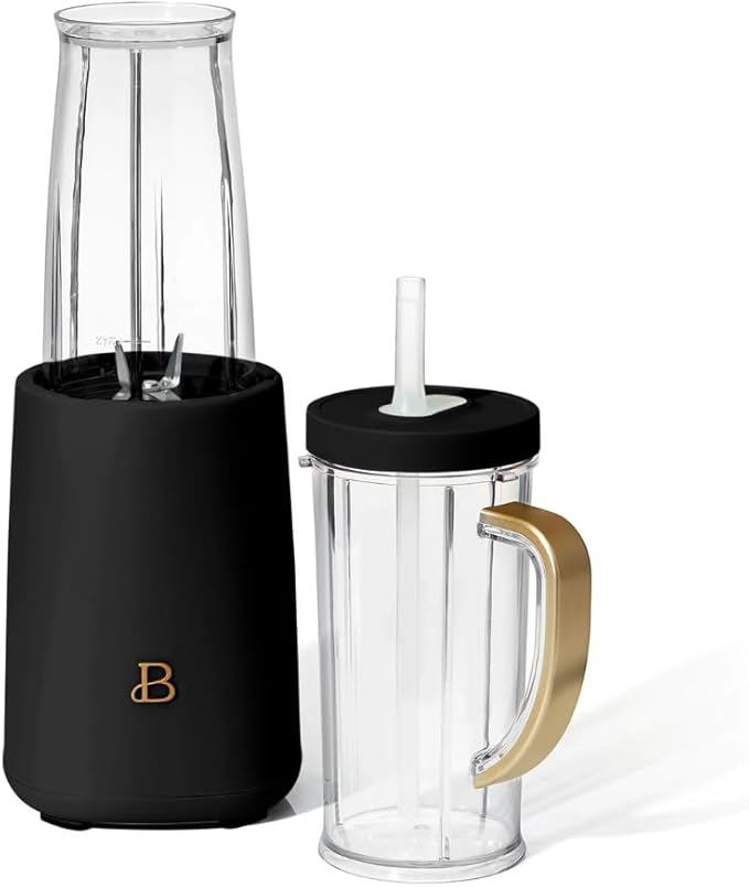 Personal Blender 12-Piece Set 240W Motor Emulsifying Stainless Steel Blade System 16oz Travel Cup with Straw BPA-Free Dishwasher Safe Jars (Black Sesame)