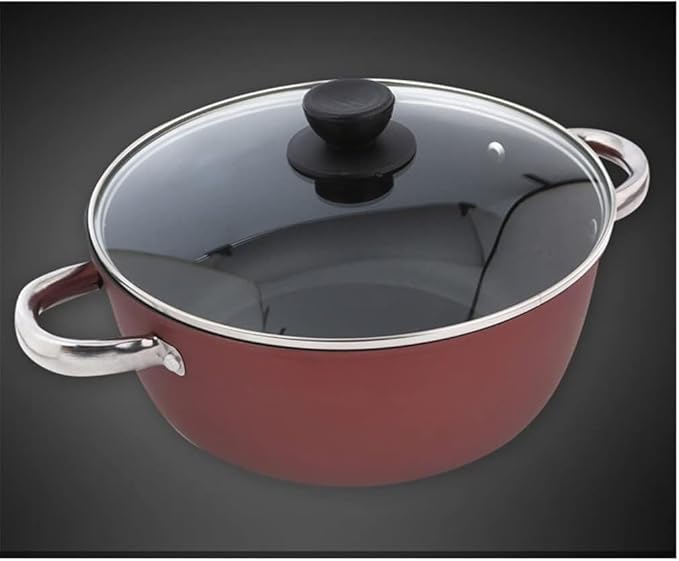2-Piece Wrought Iron Cookware Set – Non-Stick Soup Pot &amp Wok with Visible Lid Anti-Scalding Handle Dishwasher Safe