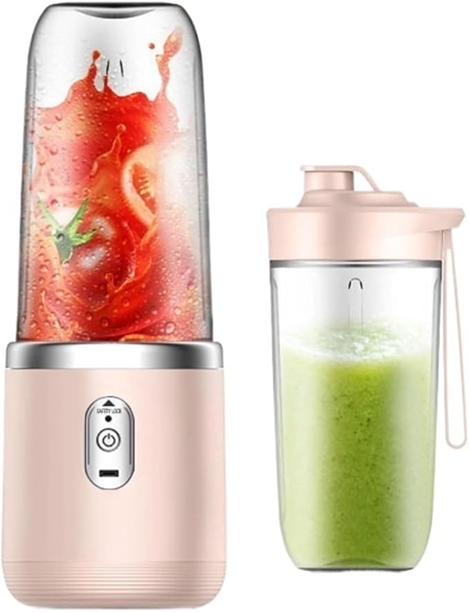 Portable Juicer Blender 400ml Electric Fruit Juicer USB Charging Lemon Orange Fruit Juicing Cup Smoothie Blender Machine 2cups(2 pink cups)