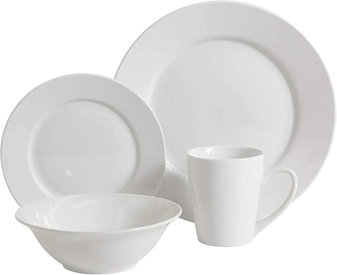 Gibson Home 102563.16RM Classic Porcelain Zen Buffet 16 Piece Round Dinnerware Set with Multi Sized Plates Bowls and Mugs White (2 Pack)