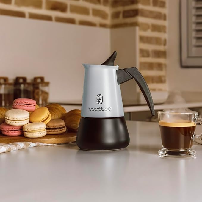Cecotec Piccolina 200 Blue Italian Coffee Maker 100ml 2 Coffee Cups Stainless Steel Suitable for All Surfaces Premium Filter Safety Valve Heat Resistant Handle Elegant Design