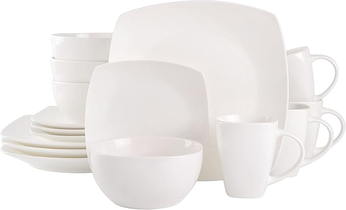 Gibson Soho Lounge Square Porcelain Chip and Scratch Resistant Dinnerware Set Service for 4 (16pc) White