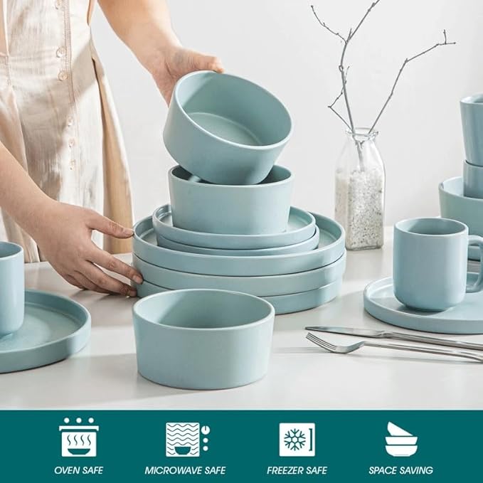 16 PCS Stoneware Tableware Set with Dinner Dessert Plate Bowl MUG for 4 Dinnerware
