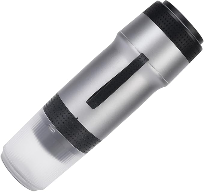 Portable Coffee Maker Automatic Capsule Coffee Machine with 304 Stainless Steel Construction Operating 75W 12V Power System and Compact Design for Outdoor Travel (Silver)