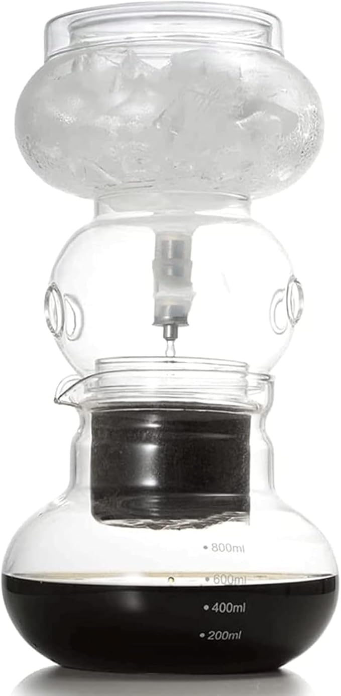 Iced Dripper Coffee Maker Smooth Slow Cold Drip Coffee Brewer with Adjustable Dripper 800ml Glass Pot Reusable Filter Ice Coffee or Iced Tea Makers Makes 4-6 Cups