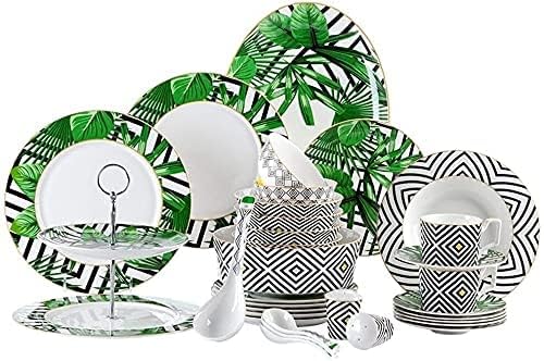Dinnerware Sets Dish Set56-Piece 24K Gold Floral Design Nordic Ceramic Porcelain Tableware Set of Bowls/Dessert Plates/Soup Plates/Dinner P
