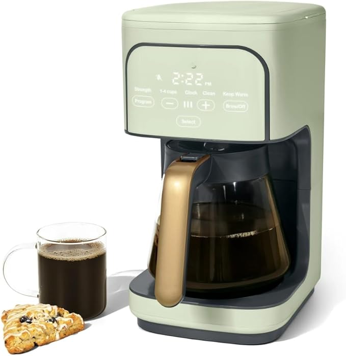 Programmable 12-Cup Coffee Maker with Touch Controls Auto Brew Timer Reusable Filter Large Glass Carafe Premium Countertop Coffee Machine (Green)
