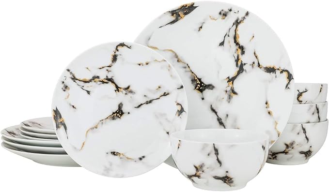 Royalty Porcelain 12-pc Marble Design Dinner Set 'Quarie' Bone China Porcelain (Quarie)