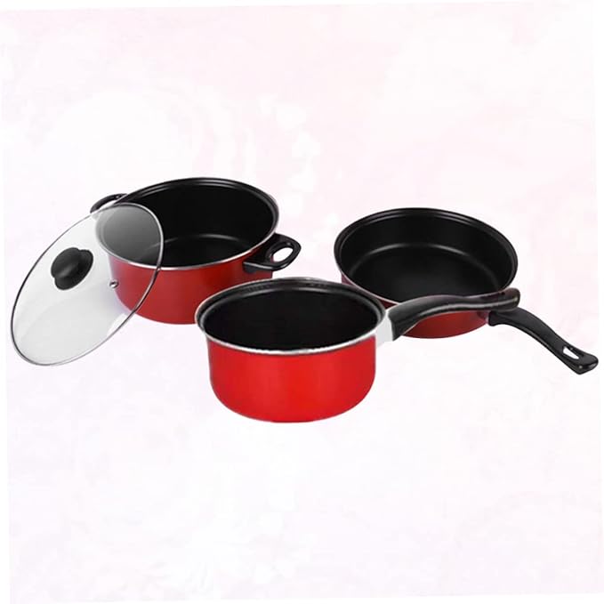 Happyyami 3pcs Non-stick Frying Pan Soup Pot Milk Pan Set Cookware Set for Home Kitchen