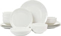 16 Piece Porcelain Double Bowl Dinnerware Set for 4 White Plates and Serving Bowls Dishwasher and Microwave Safe Tableware Set