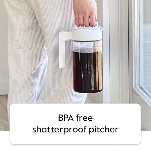 Takeya Tritan Cold Brew Coffee Maker - Airtight Pitcher with Leak-Free Lid - BPA-Free Cold Brew Maker with Silicone Handle - Dishwasher-Safe Pitcher for Homemade Cold Brew - 2 Quart Stone