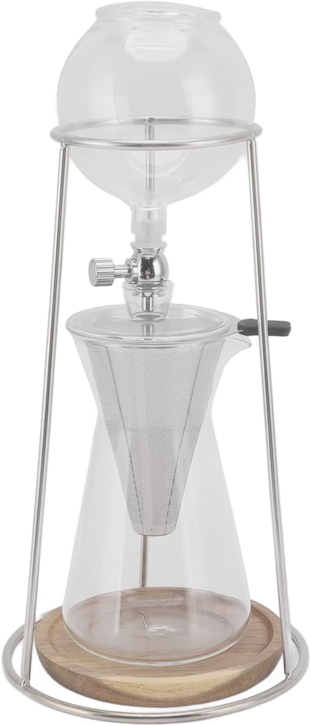 Iced Drip Coffee Maker Cold Brew Brewer Glass &amp Strainer Set - Sweet Smooth Flavor Adjustable Drip Valve Home Kitchen Cold Brew Crafting