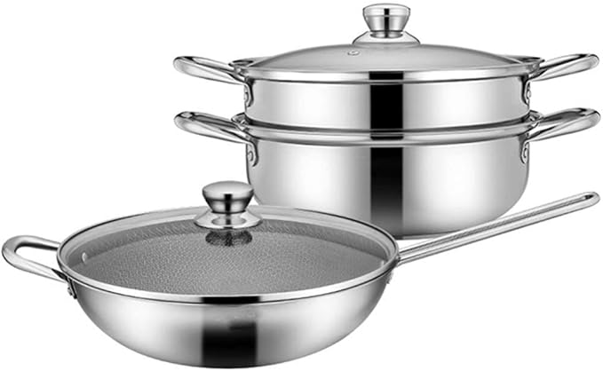 Stainless Steel Cookware Set - Total Non Stick - Induction Suitable - Pfao Free - Set of 2Can Be Used for Gas Induction CookerEasy to CleanSilver Cookware