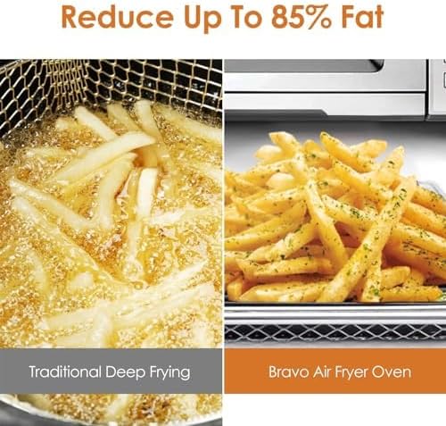 Nuwave Bravo Air Fryer Toaster Smart Oven 12-in-1 Countertop Convection 30-QT XL Capacity 50°-500°F Temperature Controls Top and Bottom Heater Adjustments 0%-100% Brushed Stainless Steel Look