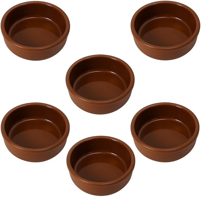 Areste Mexican Clay Cookware Set of 6 – Full Brown Terracotta Pots Bowls Plates &amp Serving Dishes – Spanish Earthenware for Baking Yogurt Kheer Meat Vegetables – Cazuelas Mexicana