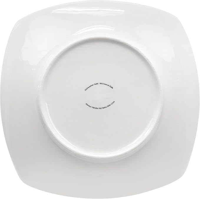 12-Piece Porcelain Dinner Plate Set – Large White Square &amp Round Plates Microwave and Dishwasher Safe Elegant Durable Dinnerware for Everyday Meals and Entertaining (Square)