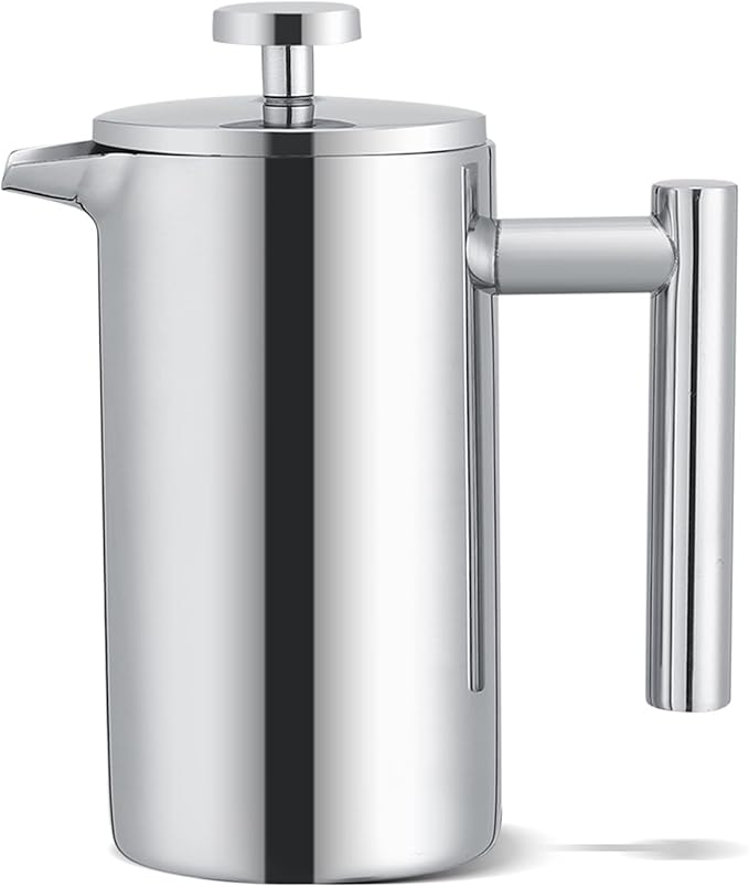 Double Walled Stainless Steel French Press Coffee Maker 12 oz Tea and Espresso Press with Filter Silver