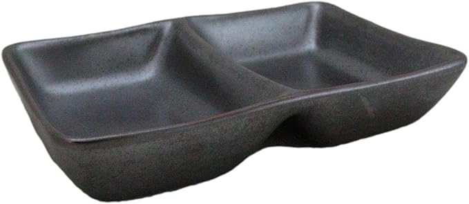 Ebros Gift Iron Black Clay Underglaze Technique Tetsu Kesho Porcelain Dinnerware Kitchen Set Asian Japanese Restaurant Supply (Pack Of 6 Dual Compartment Rectangle Sauce Dishes)