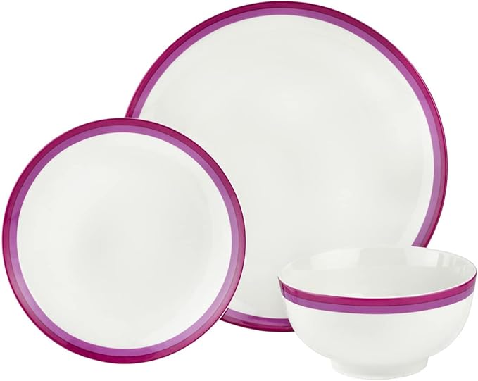 Godinger Porcelain Dinnerware Set - Includes Dinner Plates Dessert Plates and Bowls Sheer Burgundy - Set of 12