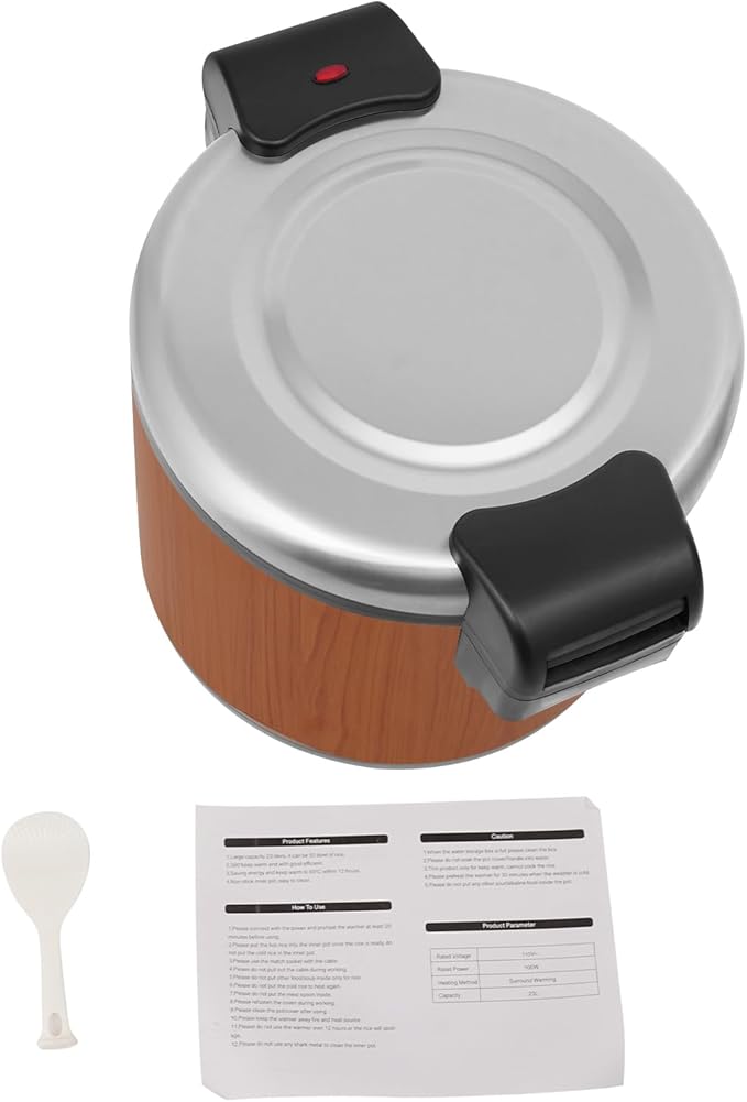 Stainless Steel 50-Cup Rice Warmer with Non-Stick Pot 6 Gallon Commercial Rice Cookers Electric Food Warmer for Hours Ideal for Restaurants Catering Parties Brown (40-50 People)