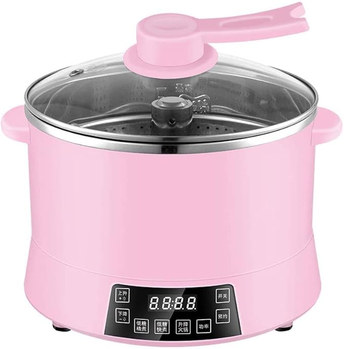 Home Rice Cooker Intelligent Reduced Sugar 4L Stainless Steel Liner Separate Pot Body Design Automatic Lifting (Wood Color) (Pink)