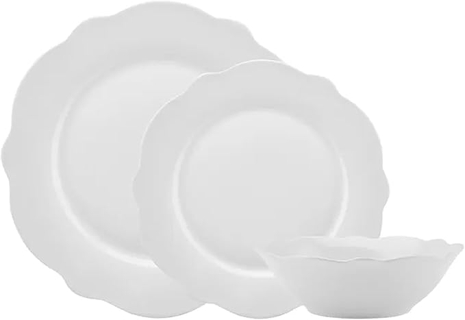 Karaca Daisy New Bone Dinnerware Set for 4 12 Piece Plates and Bowls Set Crockery Set White