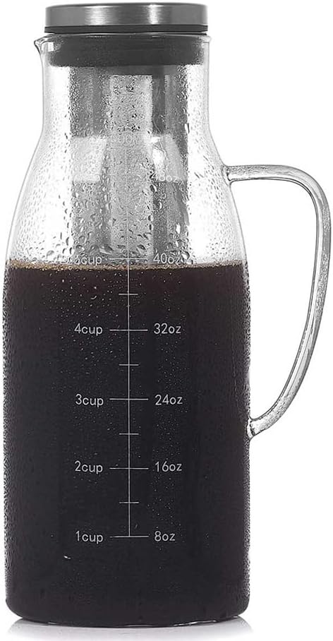 CANDeal Cold Brew Iced Coffee Maker Glass Iced Tea &amp Coffee Cold Brew Maker and Pitcher with Silicone Cap &amp Removable Stainless Steel FilterTea Infuser with Spout (50oz)