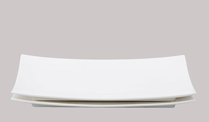 Bone China Square Shape Elegance White Rectangular Platter 12 x 7 Set of 2 Pieces
