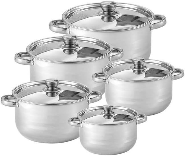 10PCS Stainless Steel Set Pot 18-26cm Lid Gold Plated Ear Soup