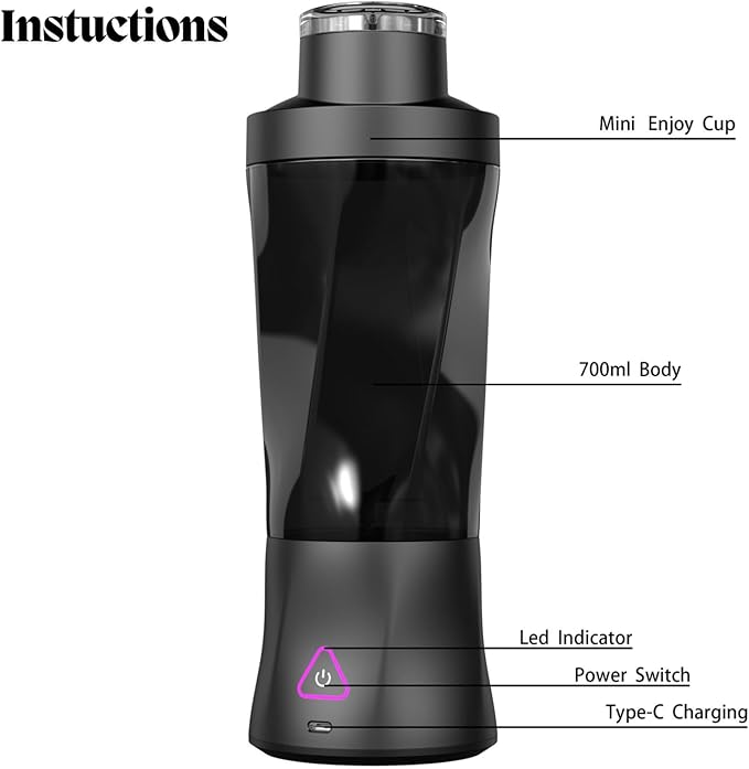Portable Juicer Blender USB Rechargeable Smoothie Maker with 6 Upgraded Blades and 6000mAh Battery 700ml/24oz Capacity Ideal for Smoothies Protein Shakes Travel and Office (White)
