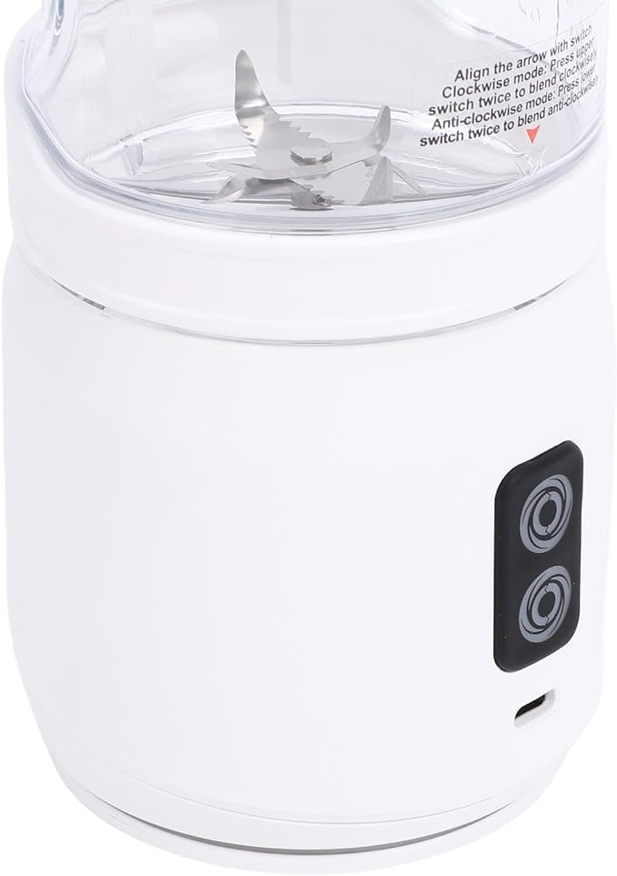 Portable Blender Rechargeable Personal Blender Bidirectional Cutter Rotating for Travel Gym Ice Crushing Smoothies Protein Shakes with 3Pcs 2000mAh Battery (White)
