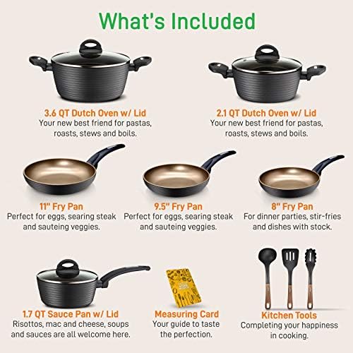 NutriChef 12-Piece Hard Anodized Nonstick Cookware Set - Induction Ready Pots &amp Pans with Elegant Ridge-Line Pattern Heat-Resistant Lacquer Gray