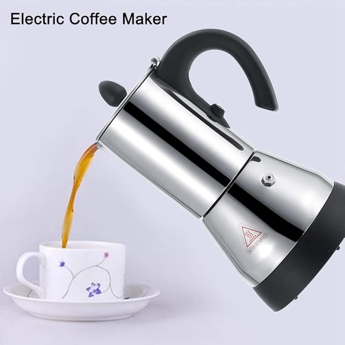 Electric Coffee Maker Stainless Steel Espresso and Cappuccino Machine Stainless Steel Mocha Pot Coffee Maker (300ml)