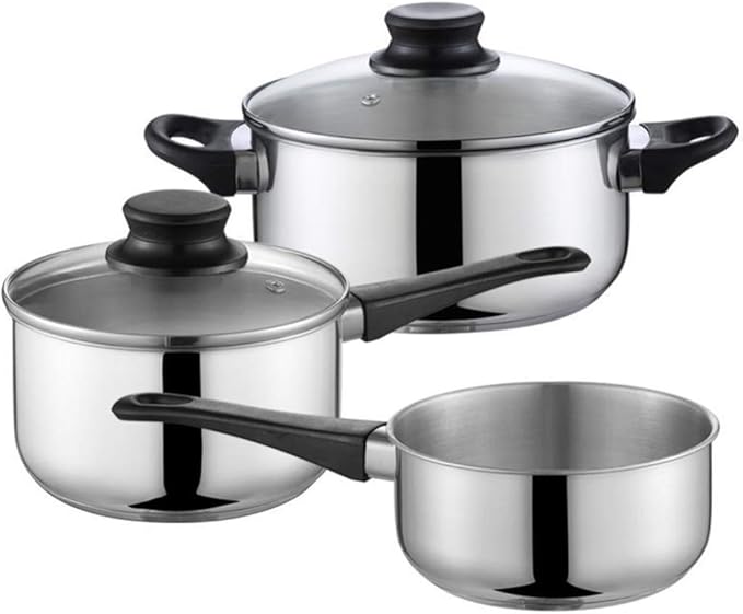 Cookware Set3-Piece Stainless Steel Pot &amp Pan SetsSaucepan Casserole Milk Pot Gourmet Making Pan with Glass LidSturdy and Comfortable HandleSuitable for Multiple