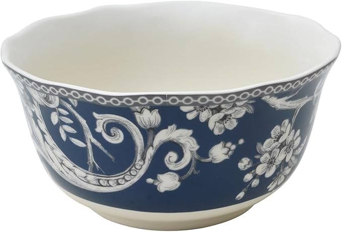 222 Fifth Adelaide 16-Piece Dark Blue Porcelain Dinnerware Set – Service for 4 Plate Bowl &amp Mug Set Bird &amp Floral Design Everyday Big Dinner Plates and Bowls Sets Microwave &amp Dishwash