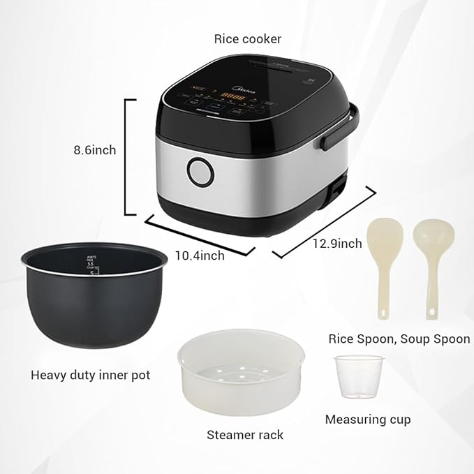 Midea 3L Rice Cooker with Steamer Basket 6-Cup Uncooked Capacity Induction Heating &amp Fuzzy Logic Technology 24h Delay Start &amp Keep Warm Non-Stick Inner Pot