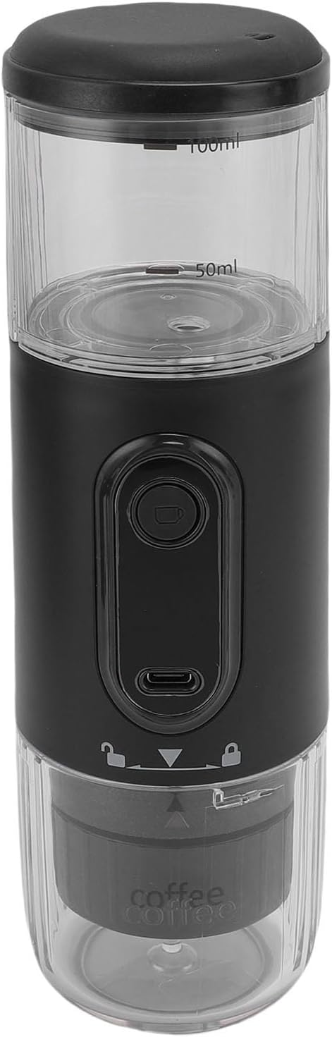 SUNGOOYUE Portable Coffee Maker Rechargeable 2500mAh Battery with Type C Cable and Coffee Grounds Basket for Travel Camping Hiking Fishing Picnic and Office Use (Black)