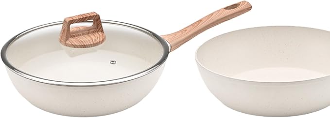 10 Piece Nonstick Cookware Set Frying Pan Saucepan Saute Pan Steam Rack Sturdy Scratch Resistant Coating Even Heat Distribution Modern Design for Home Cooks (White)