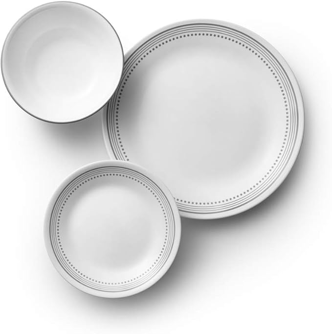Corelle Vitrelle 18-Piece Service for 6 Dinnerware Set Mystic Gray &amp Vitrelle 28-oz Soup/Cereal Bowls Set of 6 Chip &amp Crack Resistant Dinnerware Bowls