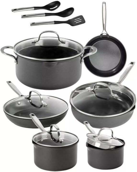 For 2X 15 Piece Nonstick Cookware Set with Utensils