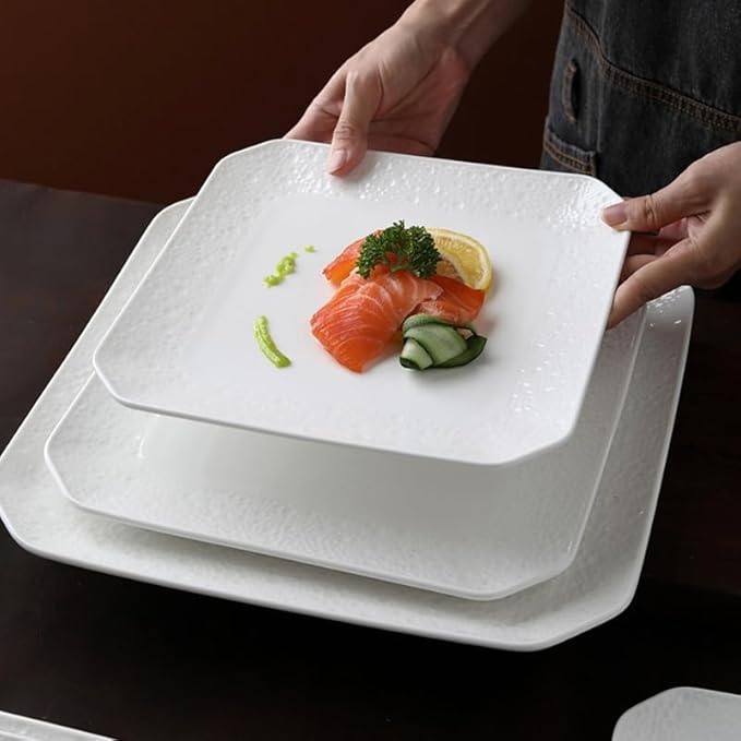 Elysian Bliss Ivory Grace Fine Porcelain Dinnerware Set Embossed Design White 18-Piece Ceramic Dinnerware Set – Pebble Pure Collection