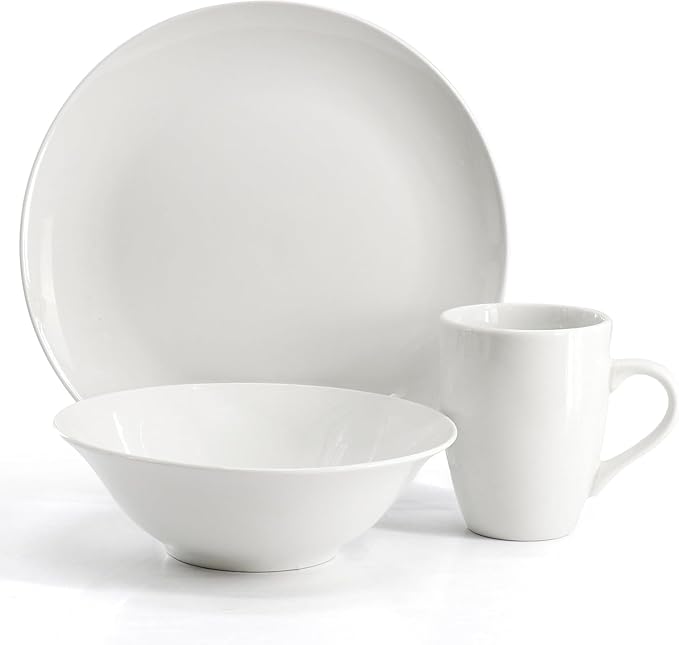 12-Piece Fine Ceramic Dinnerware Set in White – Dishwasher Microwave &amp Oven Safe Plates for Four