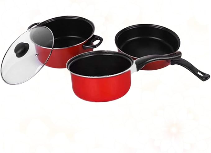3-Piece Non-Stick Frying Pan Soup Pot and Milk Pan Set Sturdy Kitchen Cookware Heat-Resistant Handles for Daily Cooking and Meal Prep