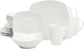 Gibson Home Zen Buffet Porcelain Chip and Scratch Resistant Dinnerware Plates Bowls and Mugs Set Service for 4 (16pcs) White (Square Dishes)